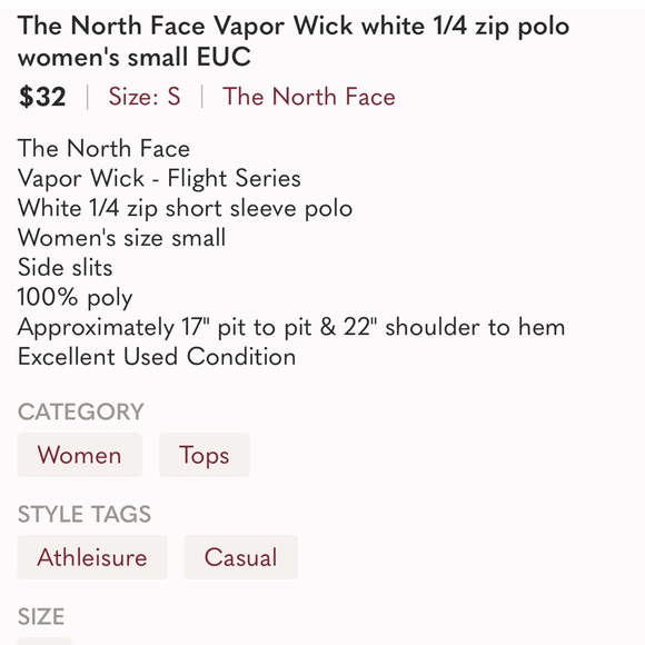 THE NORTH FACE Vapor Wick white 1/4 zip polo women's small EUC - Picture 3 of 11